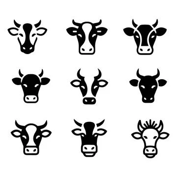 Farm Animals Silhouette Set: Solid Black Icons of Cow, Pig, Horse, Goat Stock Illustration