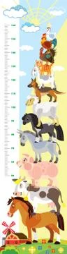 Farm animals vector height meter Illustrazione stock