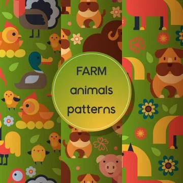Farm animals vector seamless pattern domestic farming animalistic characters cow Stock Illustration