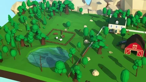 Farm Area Low Poly 3D Low Poly Animation Stock Footage 211809926