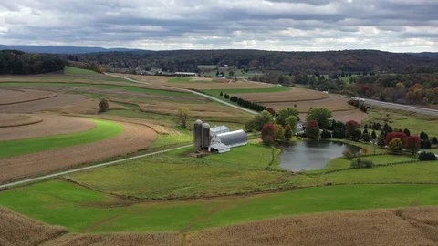 Farm Arial Flyover Stock Footage 124559332