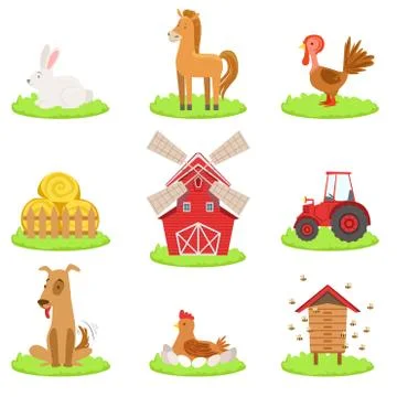 Farm Associated Animals And Objects Collection Stock Illustration