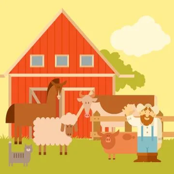Farm banner with flat animals Stock Illustration