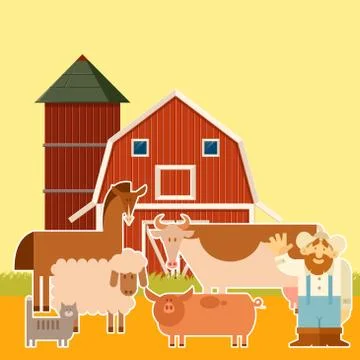 Farm banner with flat animals Stock Illustration