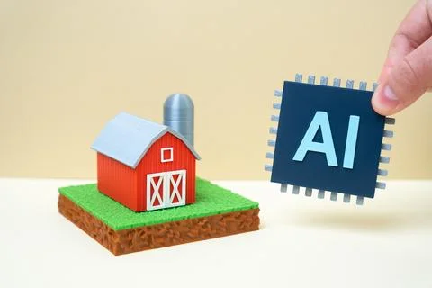 A farm barn and the process of implementing AI technologies in the agricult.. Stock Photos