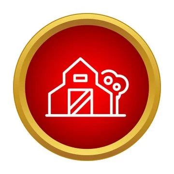 Farm barn building with tree icon in circle Stock Illustration