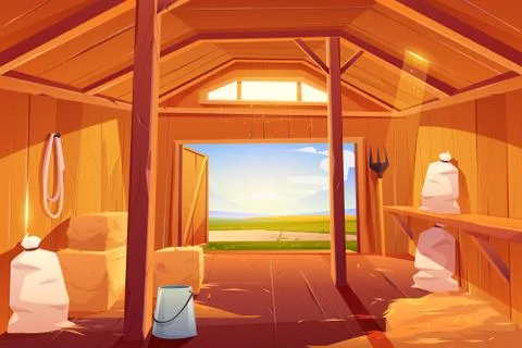 Farm barn house inside view. Empty ranch interior Stock Illustration