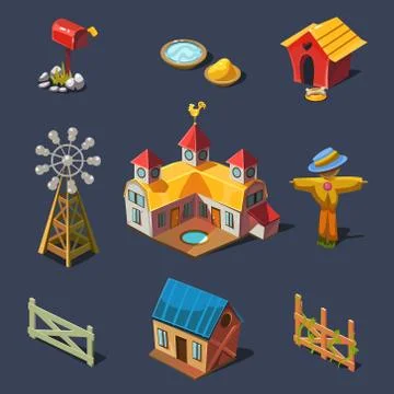 Farm Big Set of Design Elements in Modern Flat style Stock Illustration