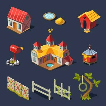 Farm Big Set of Design Elements in Modern Flat style Stock Illustration