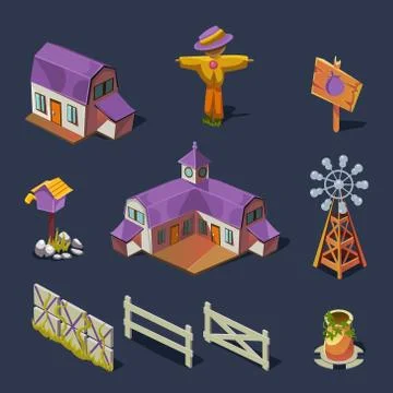 Farm Big Set of Design Elements in Modern Flat style Stock Illustration