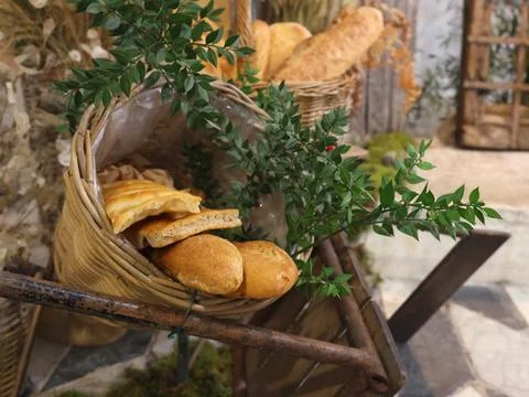 Farm bread and bakery. Food and organic products. Rustic composition. Design Stock Photos