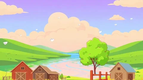 Farm Cartoon - Seamless Loop Landscape Video stock 305227513