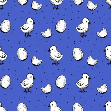 Farm Chick Eggs Seamless Pattern Chick Eggs Dots Chicken Rustic Doodle Live.. 스톡 일러스트