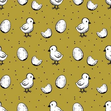 Farm Chick Eggs Seamless Pattern Chick Eggs Dots Chicken Rustic Doodle Live.. Stock Illustration