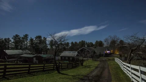 Farm with Clouds at Night Stock Footage 68728346