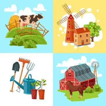 Farm design flat concept set Illustration