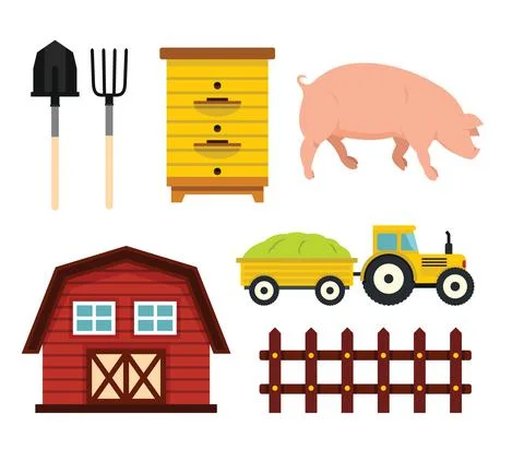 Farm elements in cartoon flat style Stock Illustration