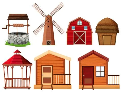 Farm elements with many buildings イラスト素材