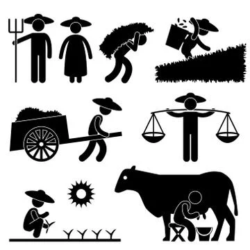Farm Farmer Worker Farming Countryside Village Agriculture Icon Symbol Sign Pict Illustrazione stock
