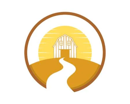 Farm field barn inside the circle Stock Illustration