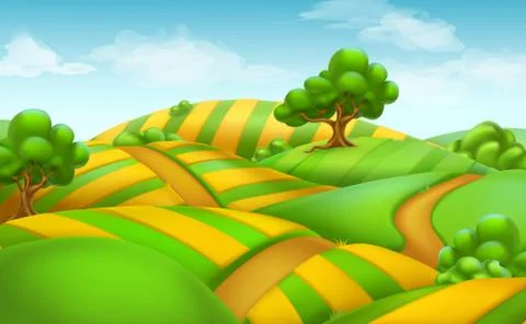 Farm field landscape. 3d vector background Stock Illustration