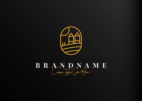 Farm field logo design. Vector illustration of farm house with field. Modern  Иллюстрация