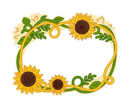 Farm field memo note frame with sunflower flowers Stock Illustration