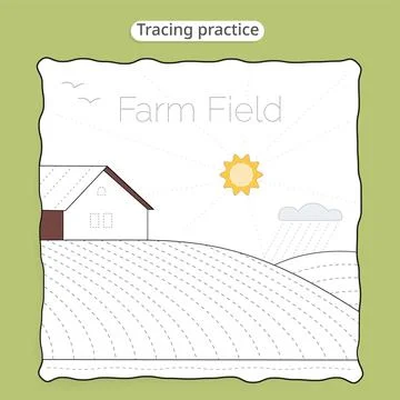 Farm Field Tracing Practice Worksheet Template Stock Illustration