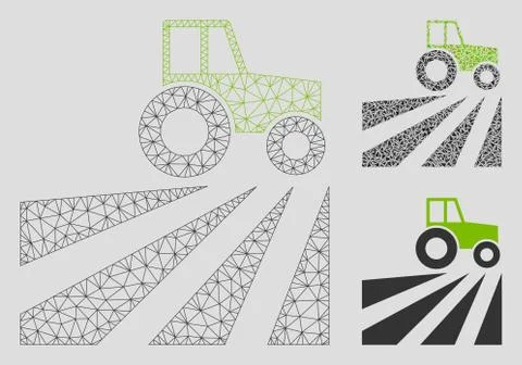 Farm Field with Tractor Vector Mesh Network Model and Triangle Mosaic Icon Illustrazione stock