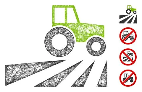 Farm Field with Tractor Web Vector Mesh Illustration Illustrazione stock