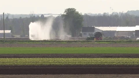 Farm fields dry weather and drought w water sprinklers for irrigation of crops 库存影片 154487348