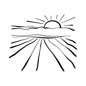 Farm fields, sun rays, grass. Stock Illustration