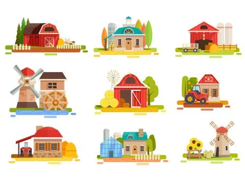 Farm Flat Scenery Collection Illustration