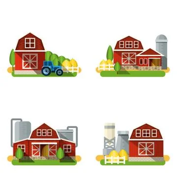 Farm Flat Set Stock Illustration