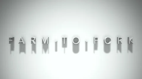 Farm to fork 3D title animation with shadows on a white background Video stock 297857193