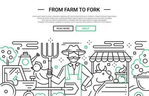 From Farm to Fork - line design website banner Stock Illustration