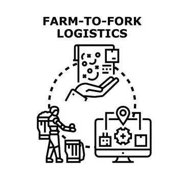 Farm to fork logistics concept connecting food supply chain Stock Illustration
