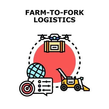 Farm to fork logistics concept managing global food supply Stock Illustration