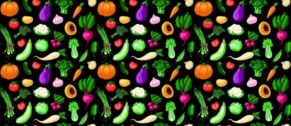 Farm fresh vegetables seamless pattern. Stock Illustration