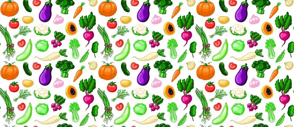 Farm fresh vegetables seamless pattern. Stock Illustration