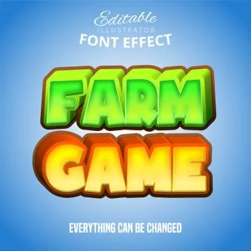 Farm game text, editable font effect Stock Illustration