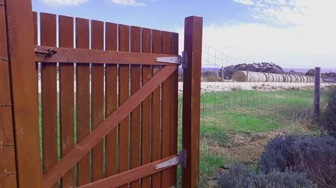 Farm gate to the paddock Stock Photos