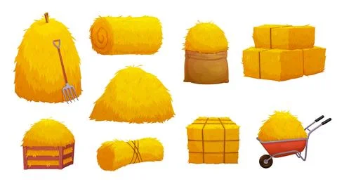 Farm hay and straw haystack, rolls and bale set Stock Illustration