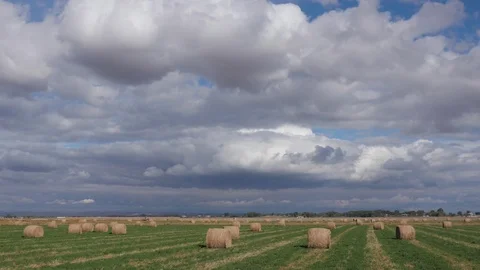 Farm Hay Bails Time lapse Stock Footage 96049097