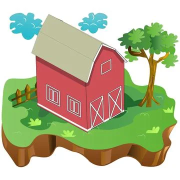 Farm House and Barn Vector Art Illustration Stock Illustration