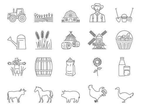 Farm Icons Set. Editable Stroke. Simple Icons Vector Collection Stock Illustration