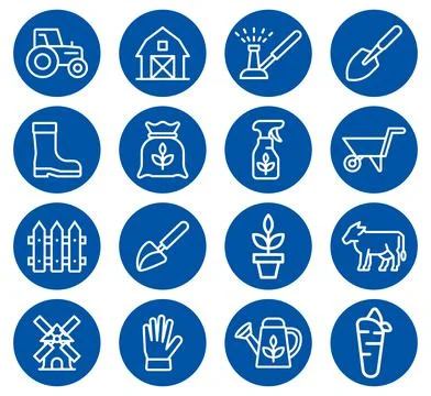 Farm Icons Set Featuring Tractor, Tools, Animals, and Garden Elements イラスト素材