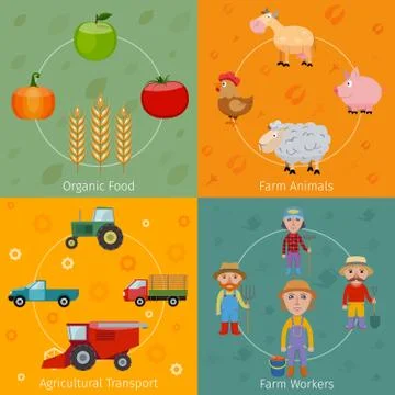Farm icons set flat イラスト素材