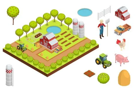 Farm Isometric Composition Stock Illustration