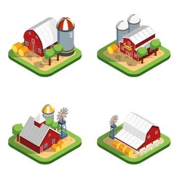 Farm Isometric Isolated Compositions Stock Illustration